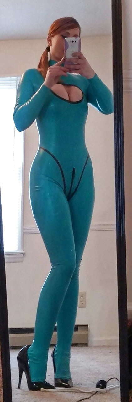 Shiny latex and Spandex Lycra swimsuit Japanese horny